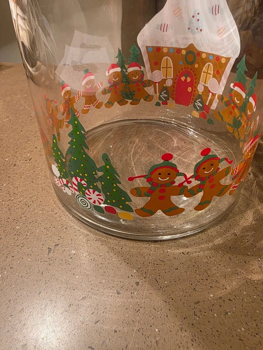 Clear Glass Gingerbread Theme Cookie Jar